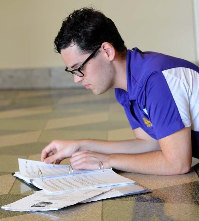 LSU theatre performance sophmore Curran Latas works on a composition for the musical "1000 Words."