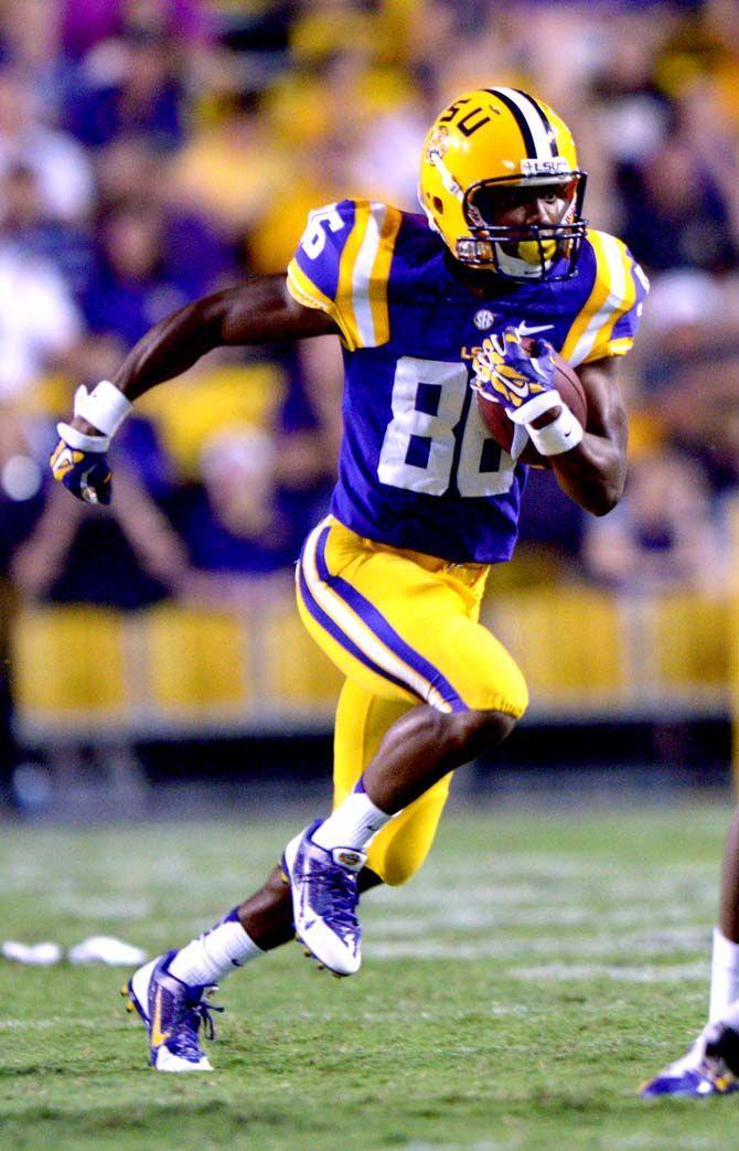 LSU freshman wide receiver Miquel James runs the ball down the field Saturday, September 27, 2014 during the Tigers' 63-7 victory against the Aggies in Tiger Stadium.
