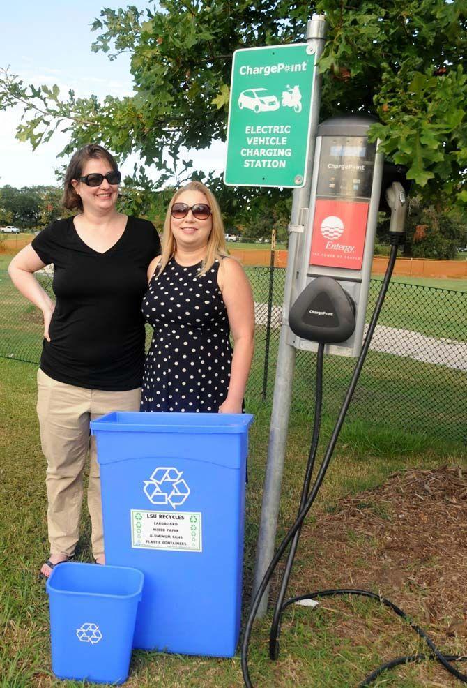 LSU receives it's first car charging station located on Nicholson Extension due to the efforts of Sarah Temple (left) and Tammy Millican (right) on Wednesday September 2, 2014.