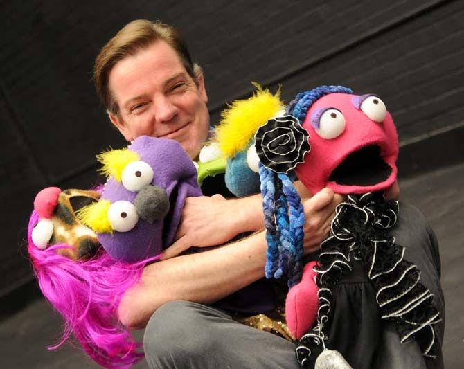 LSU professor John Lebret teaches Communication Studies 3900 in the Black Box Theatre where students build their own puppets and discuss puppet theory.