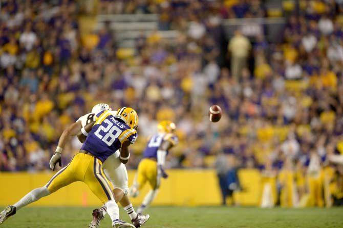 Junior defensive back Jalen Mills (28) breaks up a pass during the Tigers' 31-0 victory against ULM on Saturday, September 13th, 2014.