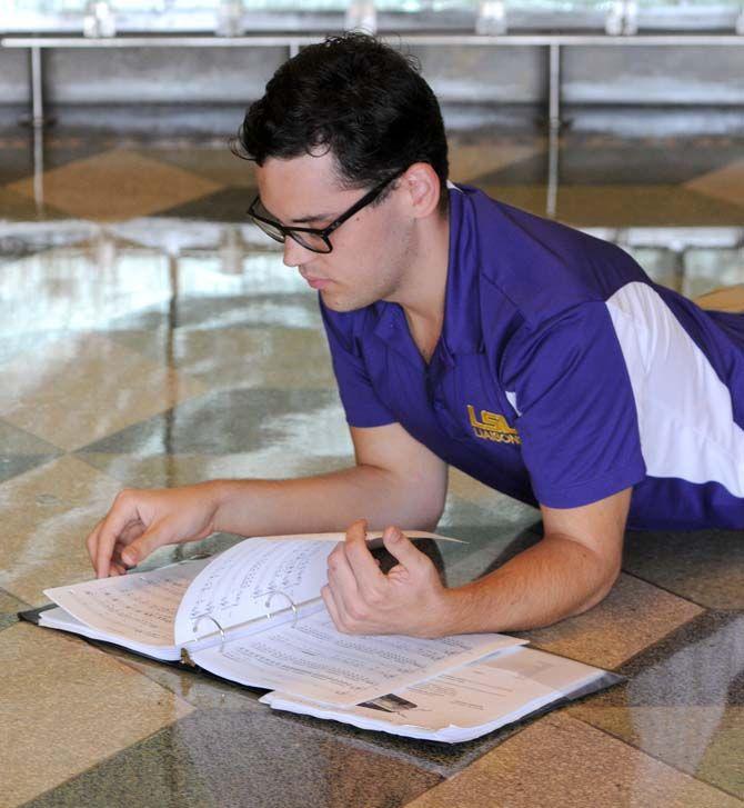 LSU theatre performance sophmore Curran Latas works on a composition for the musical "1000 Words."