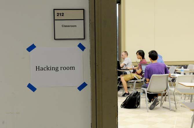 Hackathon participants work in teams for LSU's first 24 hour hackathon Saturday, August 30, 2014.