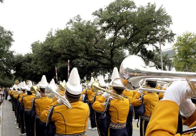 The LSU Tiger band plays for an enthusiastic crowd before the game on Saturday, September 13th, 2014.