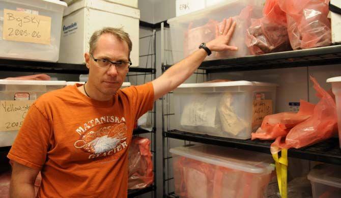 LSU's Dr. Brent Christner, who recently published a paper documenting a lake beneath Antarctic ice sheets, within the freezer room of the Life Science Building on Tuesday September 2, 2014.