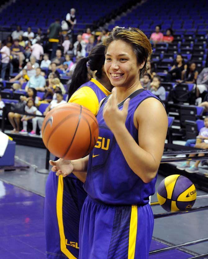 LSU women's basketball sophmore guard, Rina Hill (13), participates in Basketball Bayou Madness in the PMAC on Friday, October 17.