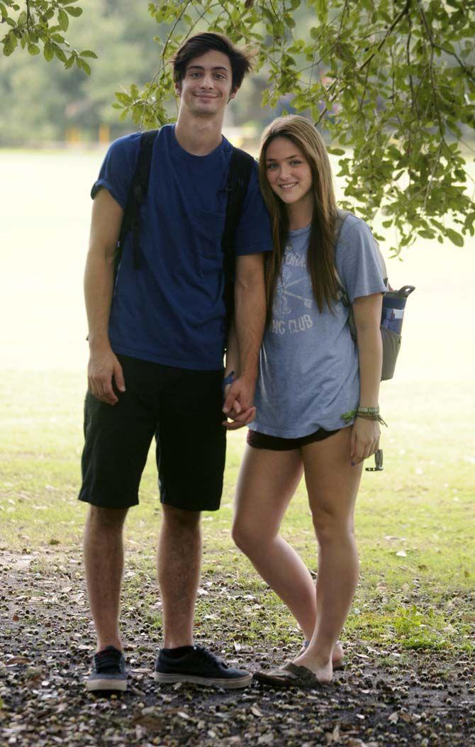 Business management sophomore Dillon Breaux and Psychology Junior Blake Constant hold hands on the parade grounds.
