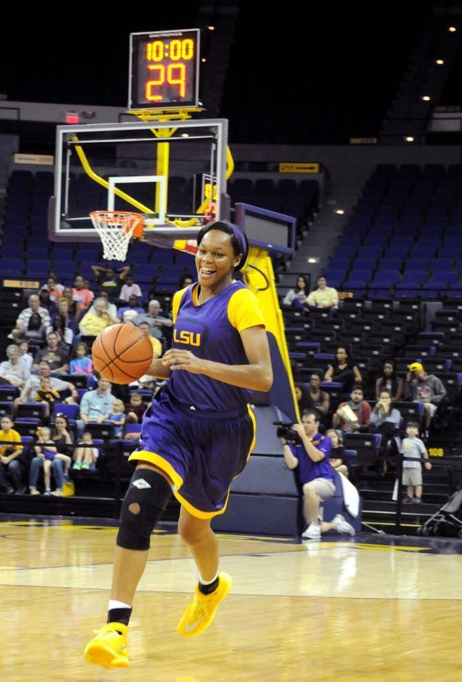 LSU women's basketball junior guard, Danielle Ballard (32), participates in Basketball Bayou Madness in the PMAC on Friday, October 17.