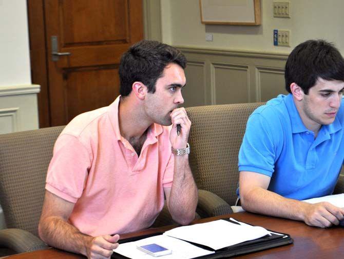 Student Government president Clay Tufts sits in on a Student Tech Fee meeting on Tuesday, October 7th, 2014.