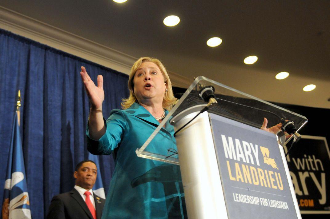 Mary Landrieu speaks to a crowd at a campaign rally at the Hilton Capitol Center Baton Rouge on Monday.