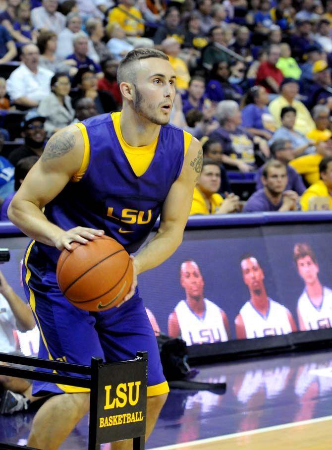 LSU men's basketball junior guard, Keith Hornsby (5), participates in Basketball Bayou Madness on Friday, October 17, in the PMAC.