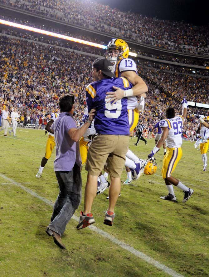 LSU junior wide reciever Chris LaBorde (13), is congratualated by fans after a 10-7 win against Ole Miss in Tiger Stadium Saturday, October 25, 2014.
