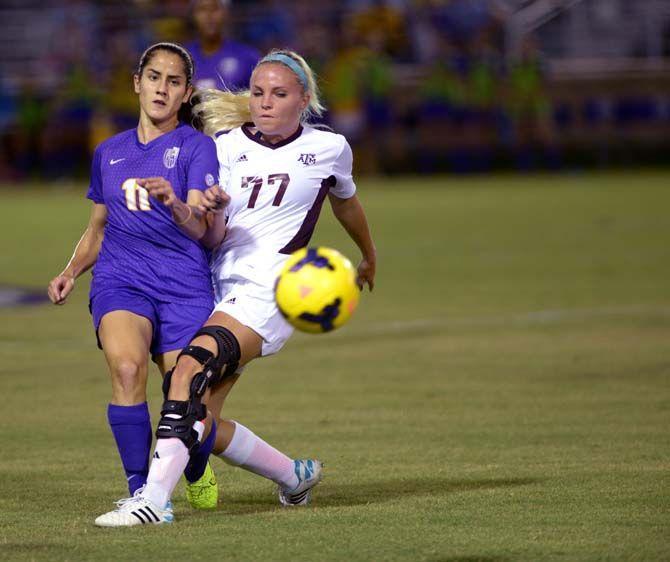 LSU junior midfielder Natalia Gomez-Junco (11) runs for the ball Friday at LSU soccer stadium where LSU lost to Texas A&amp;M 4-1.