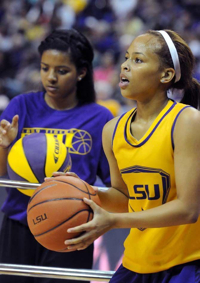 LSU women's basketball freshman guard, Jenna Deemer (1), participates in Basketball Bayou Madness in the PMAC on Friday, October 17.