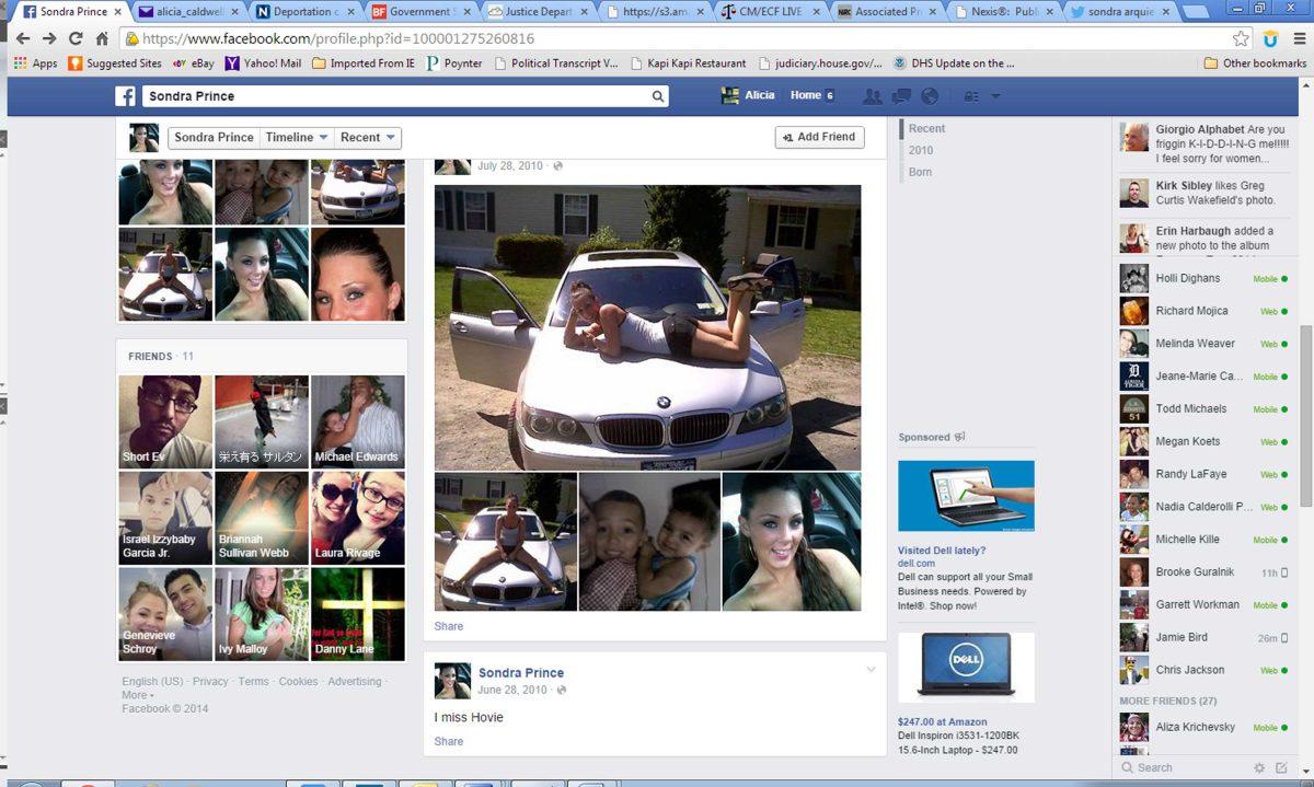 This image, obtained by the AP, shows the Facebook account created by DEA agents under the name of Sondra Prince, a drug crime suspect.