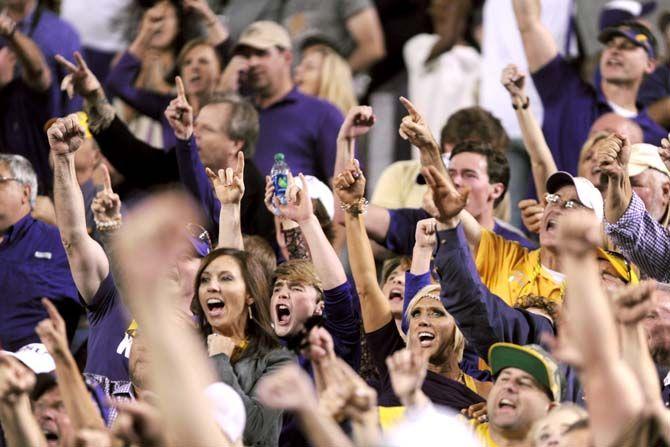 Crowd cheers in Tiger Stadium after LSU Tigers' win against Ole Miss 10-7 Saturday, October 25, 2014.