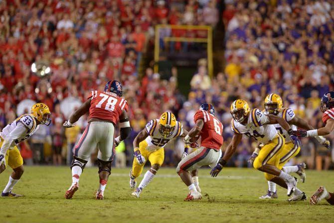 LSU sophomore saftey Rickey Jefferson(29) tackles opponent during the Tigers' 10-7 victory against Ole Miss Saturday, October 25, 2015 in LSU Tiger Stadium.