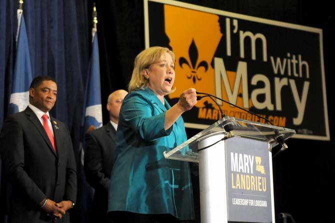 Mary Landrieu speaks to a crowd at a campaign rally at the Hilton Capitol Center Baton Rouge on Monday.