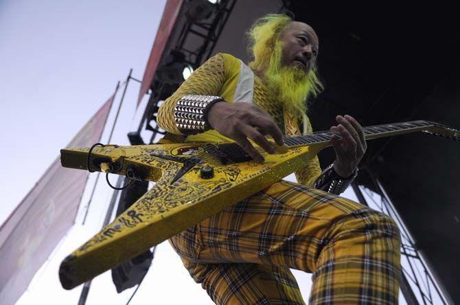 Lead sinnger Peelander-Yellow from Peelander-Z performs at Carnival stage during Voodoo Fest Saturday, November 1, 2014 in New Orleans Louisiana.