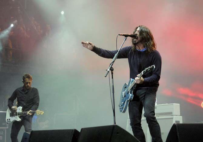 Foo Fighters Lead Singer Dave Grohl and lead guitarist Chris Shiflett perform on Voodoo Music Festival Main Stage Sunday, Nov. 2, 2014