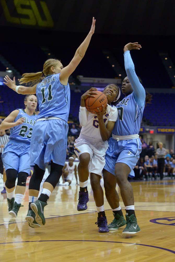 LSU senior guard DaShawn Harden (24) protects the ball during the game Wednesday, November 19, 2014 where LSU lost 51-45 to Tulane in the PMAC.