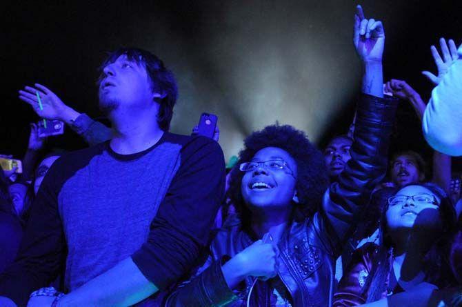 Fans watch OutKast at VooDoo Music Experience Friday, October 31, 2014 in New Orleans.