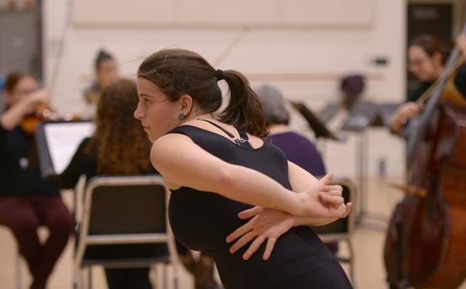 LSU theatre sophomore Sarah Berthelot practices a routine Tuesday, November 18, 2014 during a rehearsal for LSU Theatre&#8217;s upcoming Fall Dance Concert. The concert will be held in Reilly Theatre on November 22-23 and feature choreography by head of dance Sandra Parks.