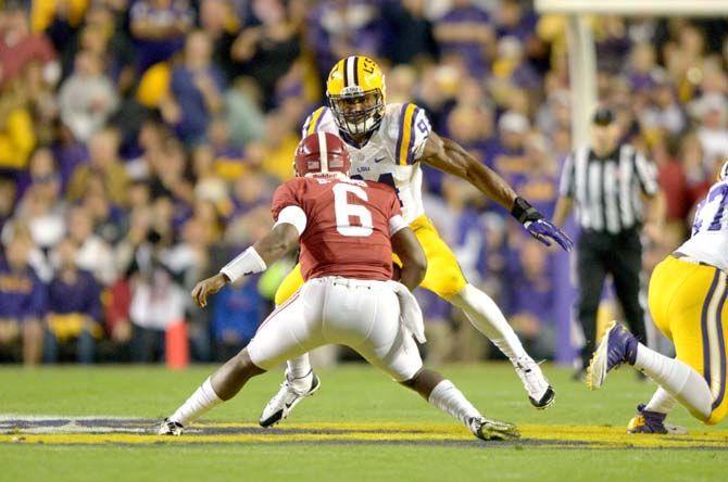 LSU junior defensive end Danielle Hunter (94) faces off against Alabama senior quarterback Blake Sims (6) Saturday, Nov. 8, 2014 during the Tigers' 20-13 loss against the Crimson Tide in Tiger Stadium.