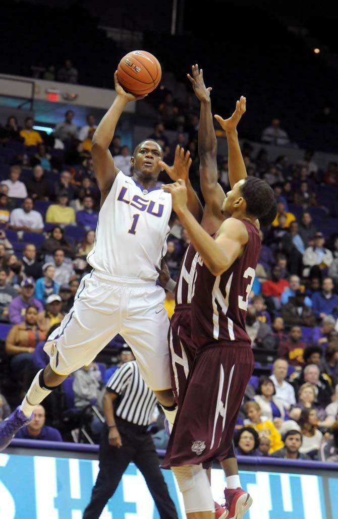 LSU sophomore forward, Jarell Martin (1), shoots the ball in the PMAC where LSU defeated Morehouse State 71-47 in the exhibition game on Friday, November 7, 2014.