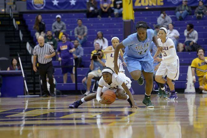 LSU senior guard DaShawn Harden (24) loses control of the ball during the game Wednesday, November 19, 2014 where LSU lost 51-45 to Tulane in the PMAC.