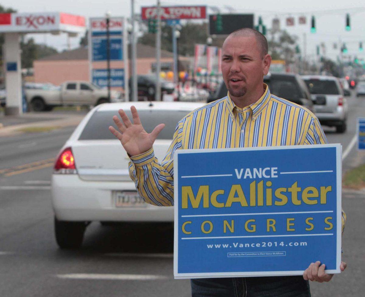 U.S. Rep. Vance McAllister campaigns for re-election to Louisiana 5th Congressional District seat in Monroe, La., Tuesday, Nov. 4, 2014. (AP Photo/The News-Star, Margaret Croft) NO SALES