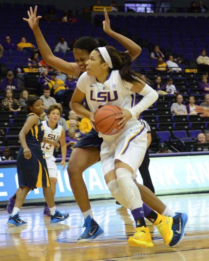 LSU Jr. Akilah Bethel attepmts to layup the ball in the LSU vs Mississippi College at the PMAC Sunday November 9, 2014.