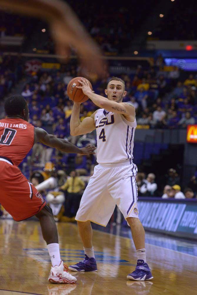 LSU junior guard Keith Hornsby (4) passes the ball during the Tigers' 69-64 victory against Texas Tech Tuesday, Nov. 18, 2014 in the PMAC.