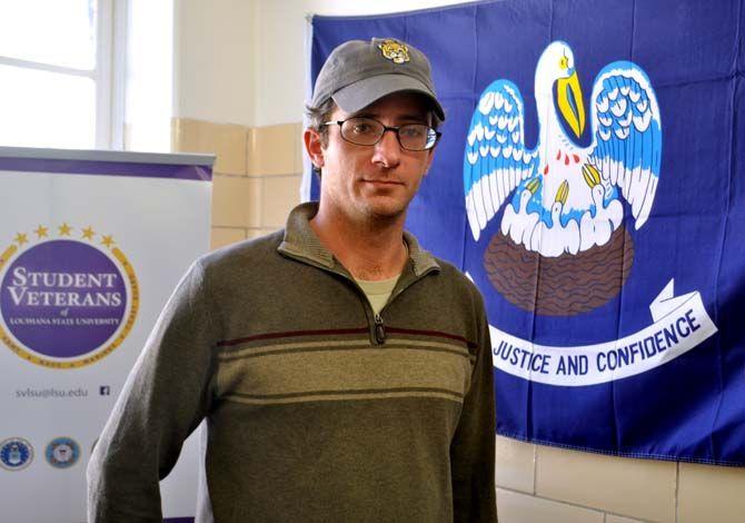 Petroleum Engineering student worker and Veterans Center member Ryan Gibson spends time in the Veterans Center Wednesday.