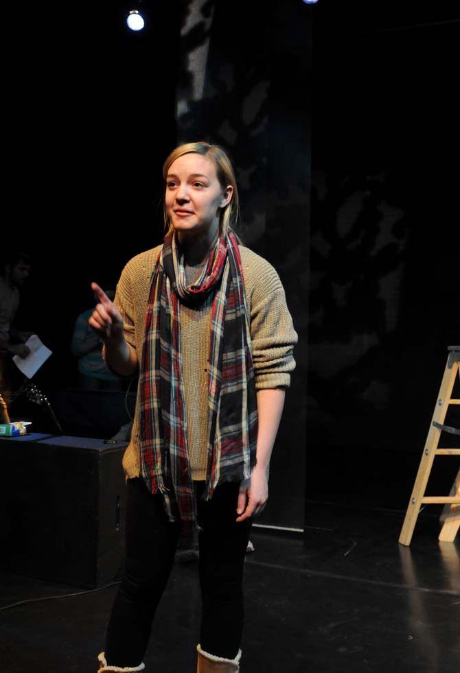 LSU student Shea Smith rehearses for new Hopkins Black Box production "On a Snowy Evening." The play will open December 3 at 7:30 pm and run through December.