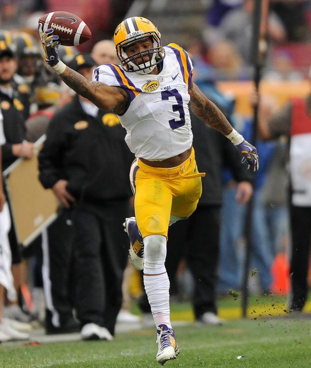 LSU junior wide receiver Odell Beckham Jr. (3) performs a one-handed catch Wednesday, Jan. 1, 2014 during the Tigers' 21-14 victory against the Iowa Hawkeyes in the Outback Bowl at Raymond James Stadium in Tampa, Florida.