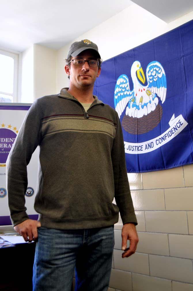 Petroleum Engineering student worker and Veterans Center member Ryan Gibson spends time in the Veterans Center Wednesday.