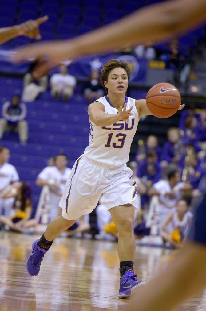 LSU sophomore guard, Rine Hill (13) passes the ball in the PMAC where LSU beat Jackson State 52-44 on Monday, November 17, 2014.