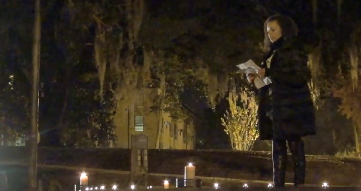 Equality for H.E.R. president Blair Brown speaks at a Nov. 25 vigil at the Greek Amphitheater.