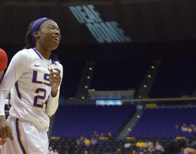 LSU senior guard DaShawn Harden (24) smiles during the Lady Tigers' 64-57 defeat against Rutgers Saturday, Nov. 22, 2014 on the PMAC.