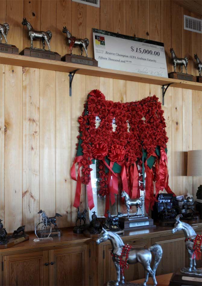 Boisvert Farms, owned by the Purdin family, specializes in breeding Arabian horses. Trophies from past competitions grace their walls.