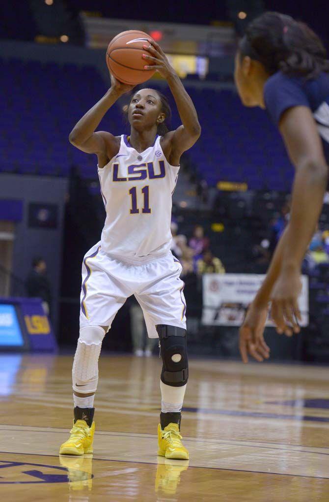LSU sophomore guard, Raigyne Moncrief (11), scores a point in the PMAC where LSU beat Jackson State 52-44 on Monday, November 17, 2014.