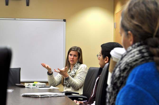 Guest speaker Ann Savage talks about hunger and homelessness in Baton Rouge at a workshop on Tuesday.