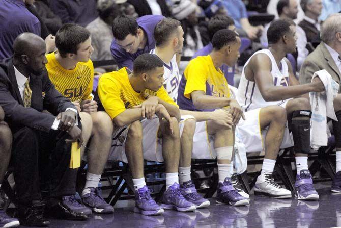 LSU senior guard, Antonio Robinson (13) looks on from the sidelines during LSU's 69-64 defeat against Texas Tech on Monday, November 18, 2014.