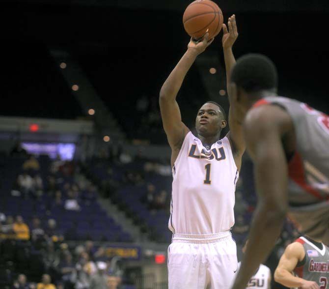 LSU sophomore forward Jarell Martin (1) makes a free trhow during Tigers' 93-82 victory over Gardner-Webb on Saturday, Nov. 15, 2014 in the PMAC