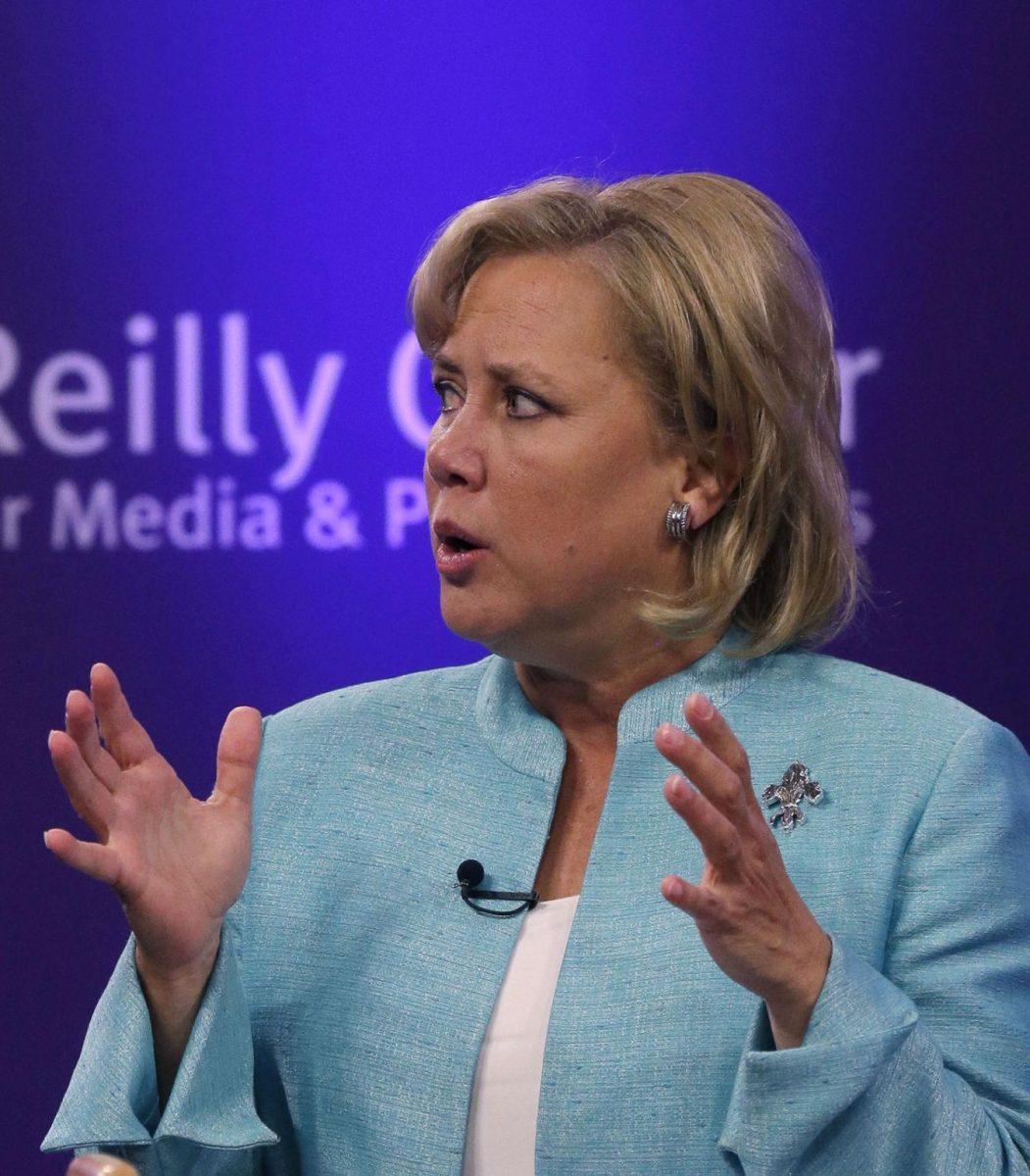 Sen. Mary Landrieu, D-La., participates in a Senate race debate with fellow candidates Republican candidate and Tea Party favorite Rob Maness and Rep. Bill Cassidy, R-La., on the LSU campus in Baton Rouge, La., Wednesday, Oct. 29, 2014. (AP Photo/Gerald Herbert)