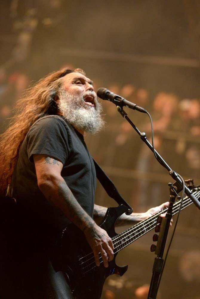 Slayer performs on the main stage Ritual at VooDoo Music Festival in New Orleans Friday, October 31, 2014.