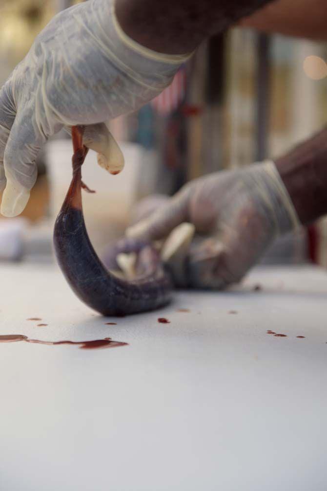 Blood boudin is prepared Sunday, November 30, 2014 at La Boucherie Merci in Vermillionville, La.