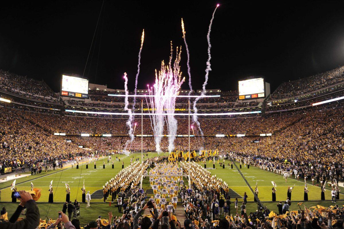 LSU football players enter Tiger Stadium Saturday night, 20-13 lost to Alabama November 8, 2014.