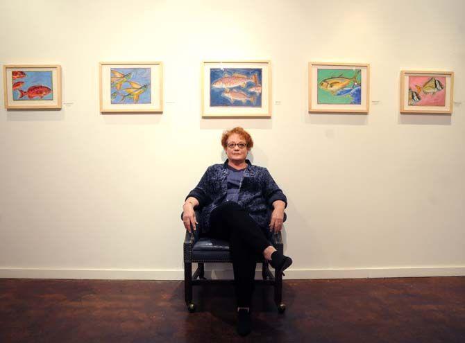 LSU professor and director of agriculture communications and public relations, Frankie Gould, presents her exhibit, "Fish Tales and Other Schools of Thought," at the Baton Rouge Gallery.